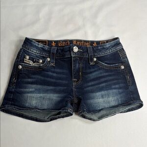 Rock Revival Blue Jean Shorts with Cuffed Hems